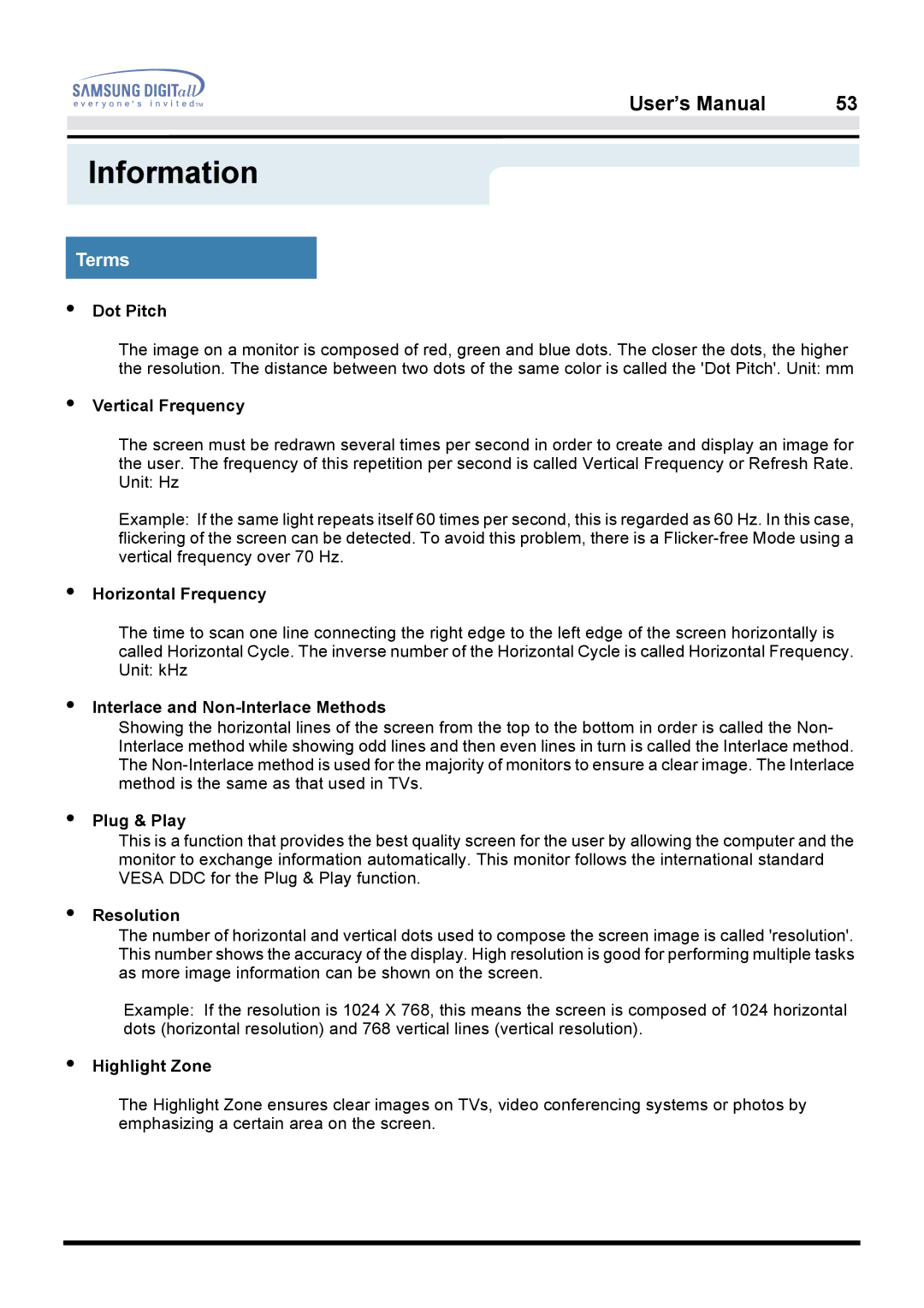 Samsung 950B manual Information, Terms 