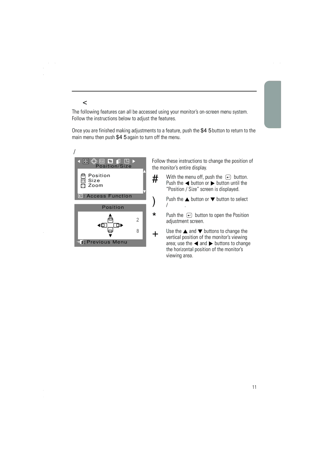 Samsung 950p Plus, 950P, 750p, 950p, 950p plus manual Menu Features, Position 