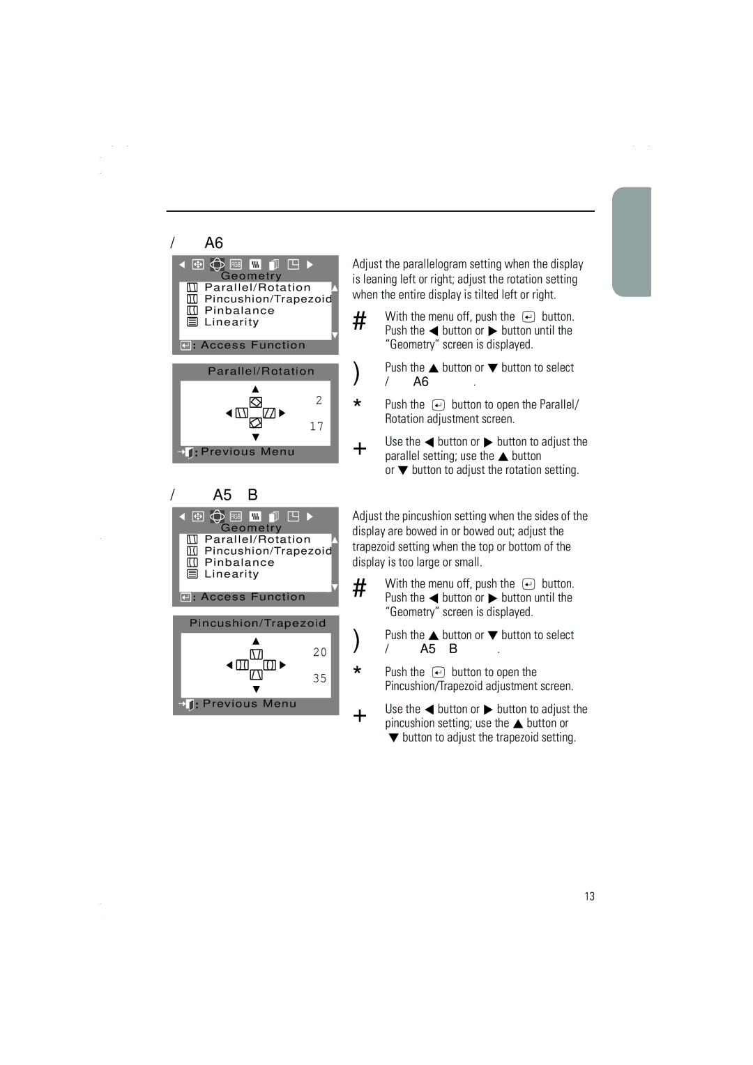 Samsung 950P, 950p Plus manual Pincushion/Trapezoid, Push the button or button to select Parallel/Rotation 