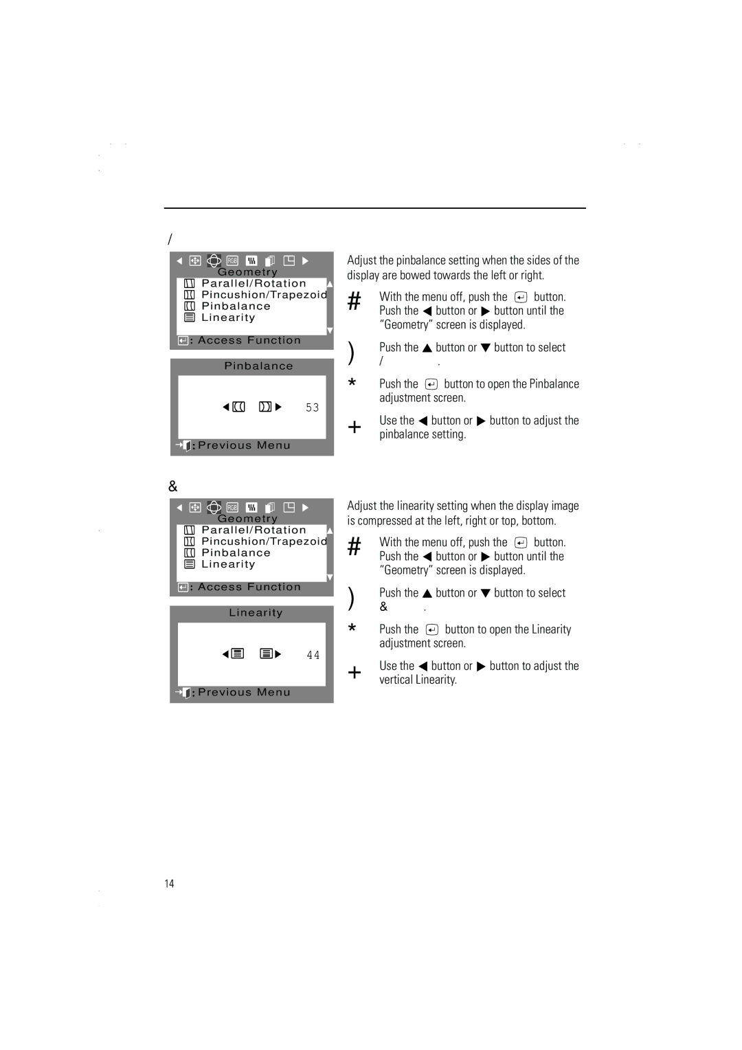 Samsung 950p Plus, 950P, 750p, 950p, 950p plus manual Pinbalance, Linearity 