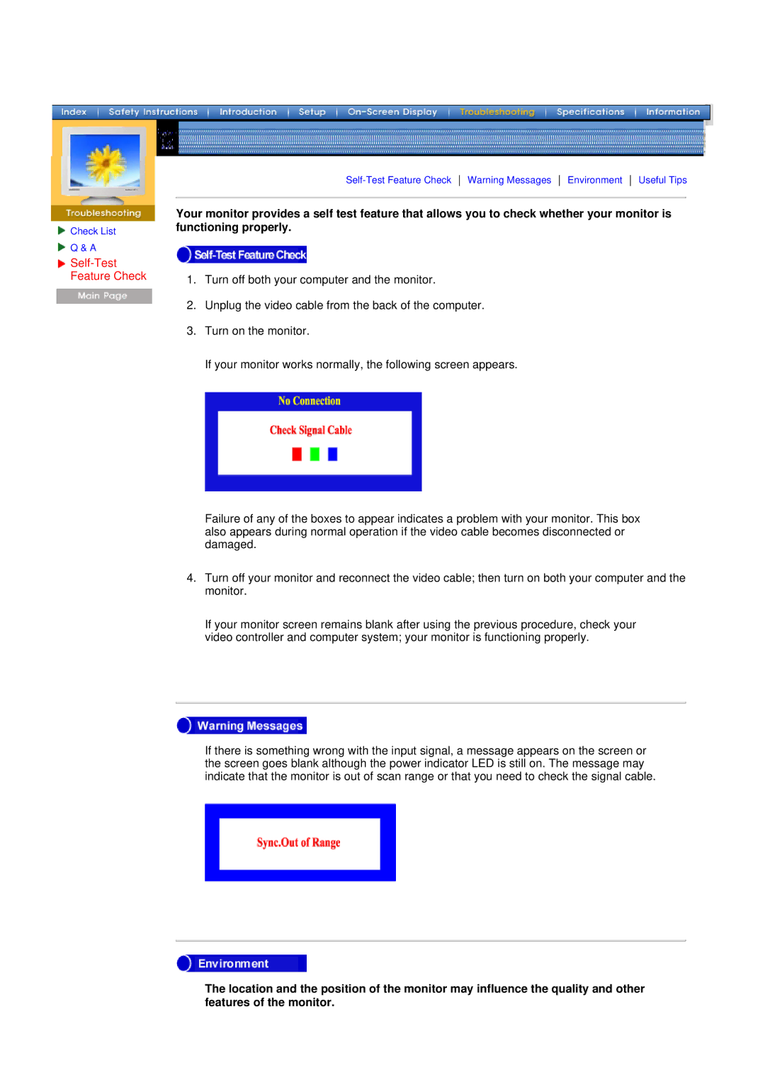 Samsung 955b manual Self-Test Feature Check 