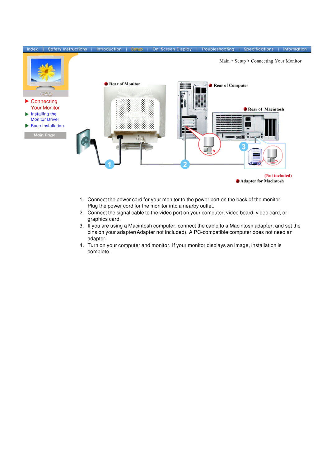 Samsung 955MB manual Connecting Your Monitor 