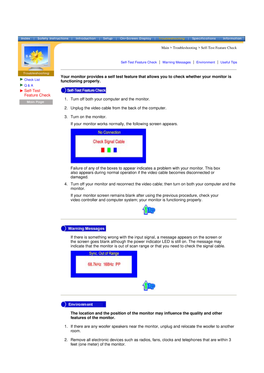 Samsung 955MB manual Self-Test Feature Check 