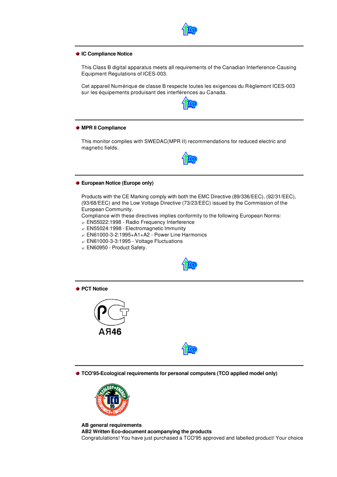 Samsung 955MB manual IC Compliance Notice, MPR II Compliance, European Notice Europe only 