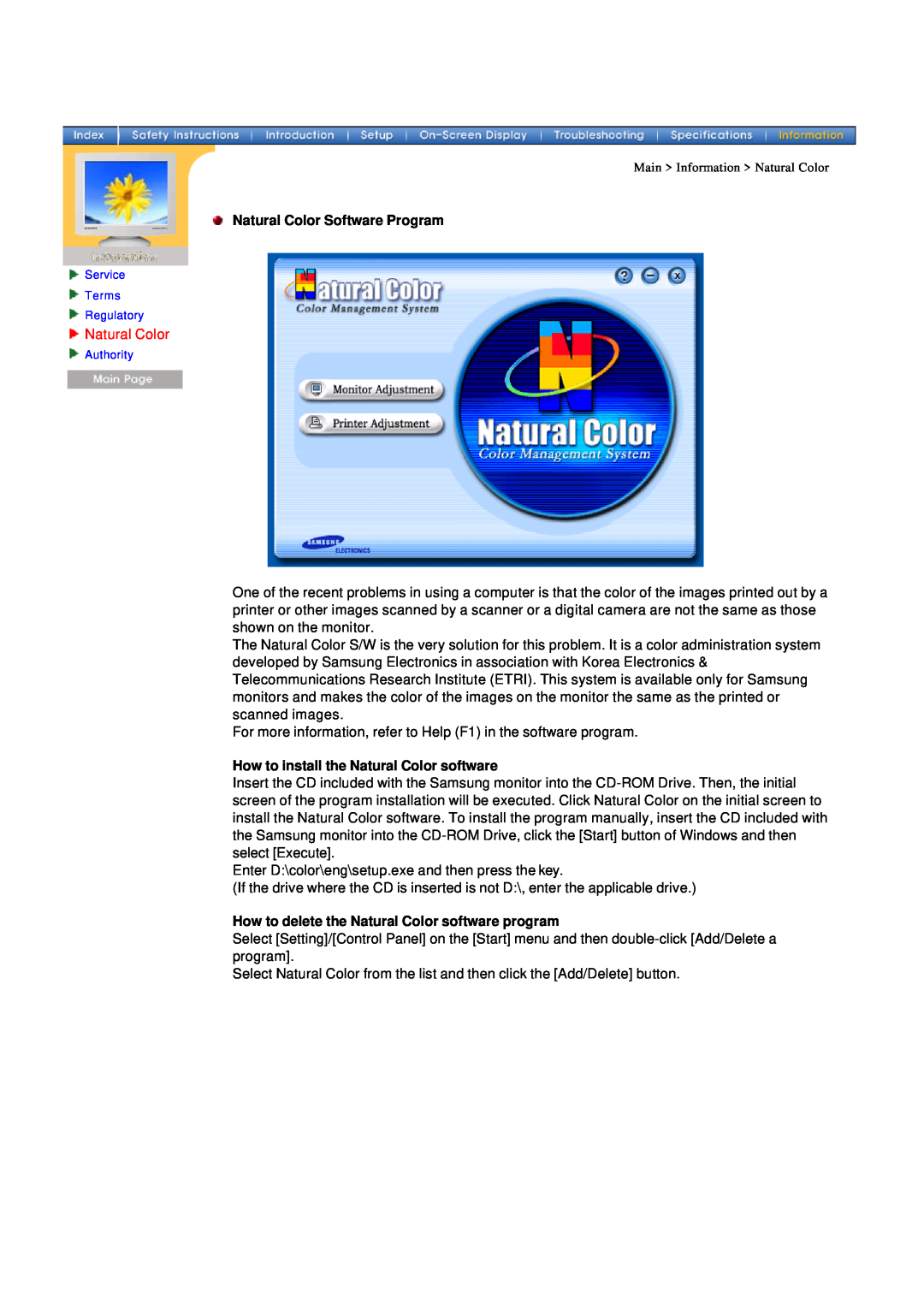 Samsung 955MB manual Natural Color Software Program, How to install the Natural Color software 