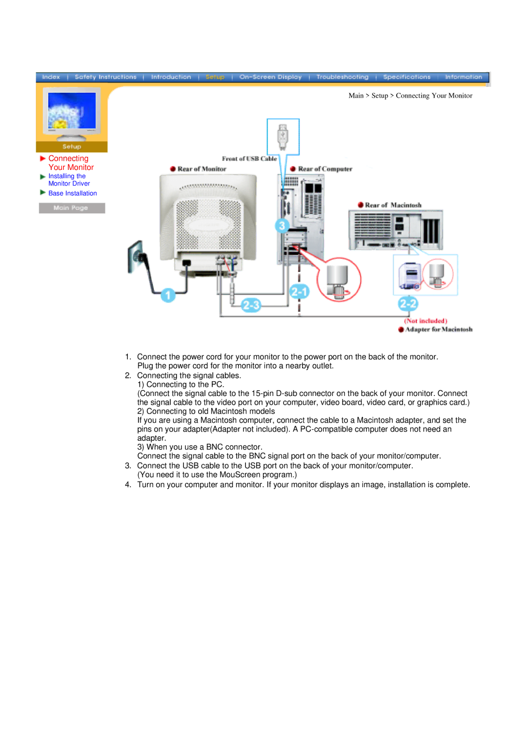 Samsung 957D manual Connecting Your Monitor 