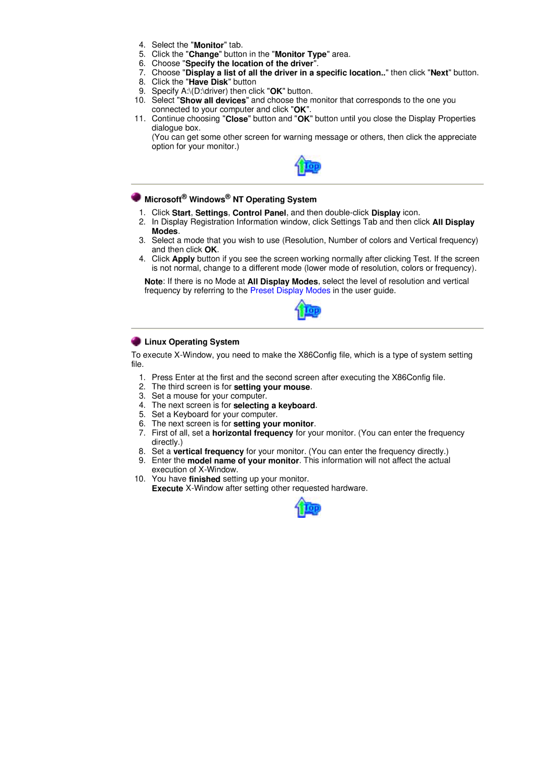 Samsung 957D manual Microsoft Windows NT Operating System, Linux Operating System 