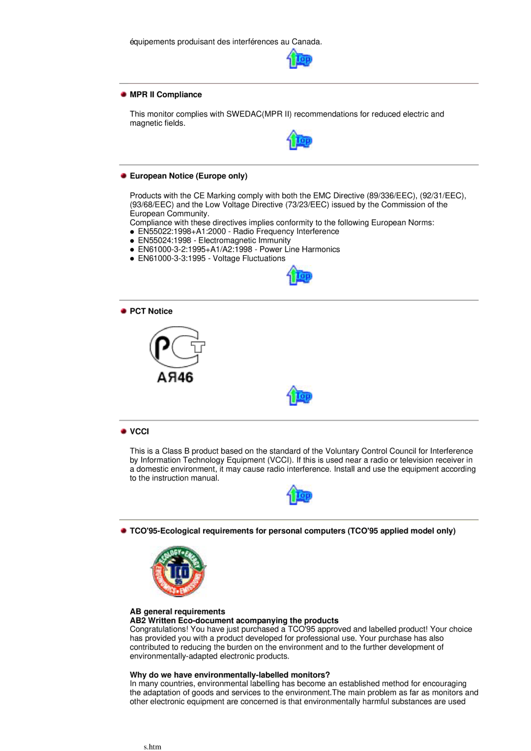 Samsung 957D MPR II Compliance, European Notice Europe only, PCT Notice, Why do we have environmentally-labelled monitors? 