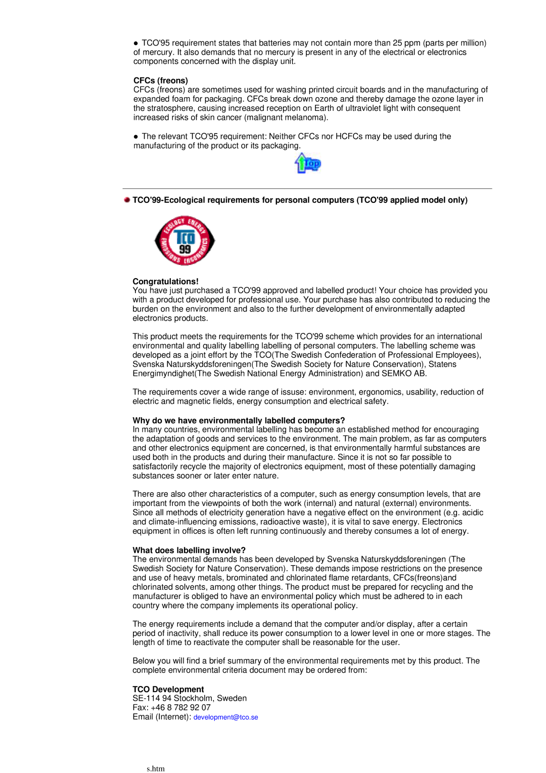 Samsung 957D manual CFCs freons, Why do we have environmentally labelled computers?, TCO Development 