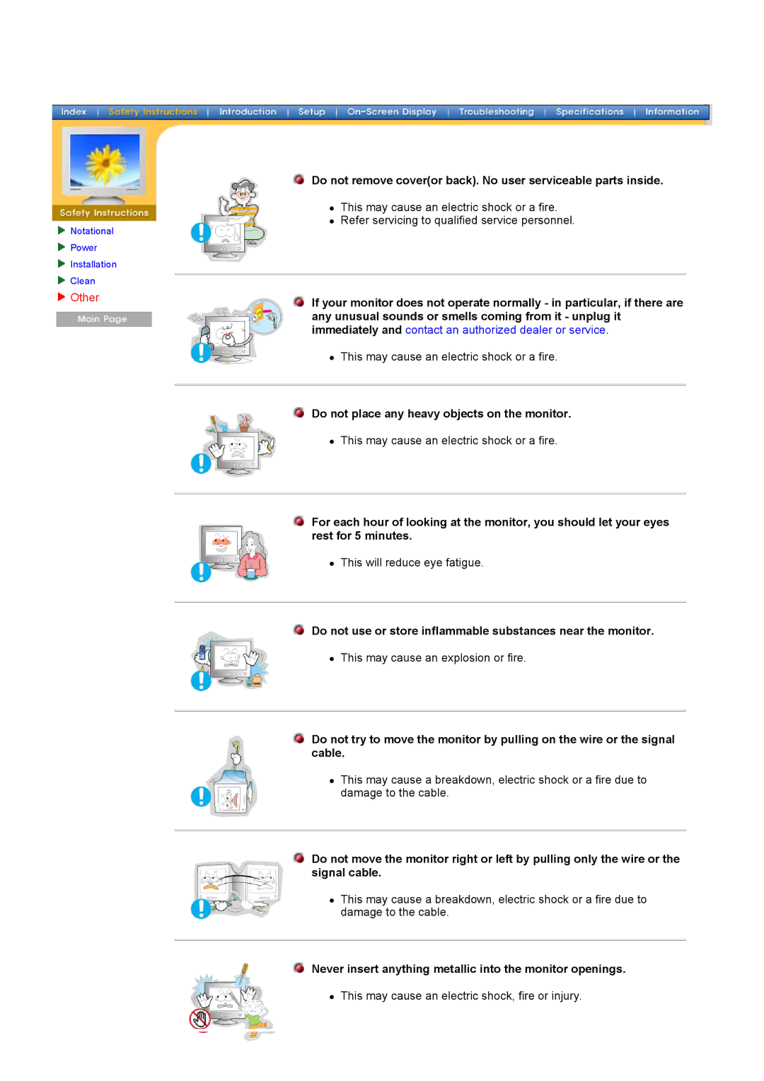 Samsung 957D manual Other, Do not place any heavy objects on the monitor 