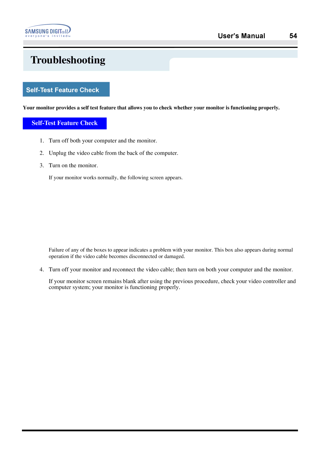 Samsung 957FS manual Self-Test Feature Check 