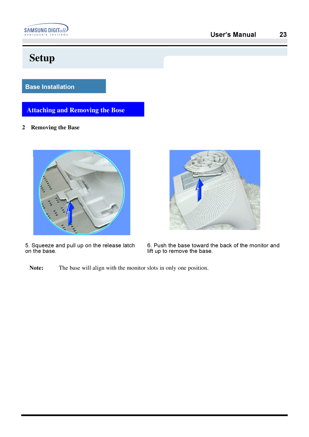 Samsung 900NF, 959NF, 959NF, 900NF manual Removing the Base 