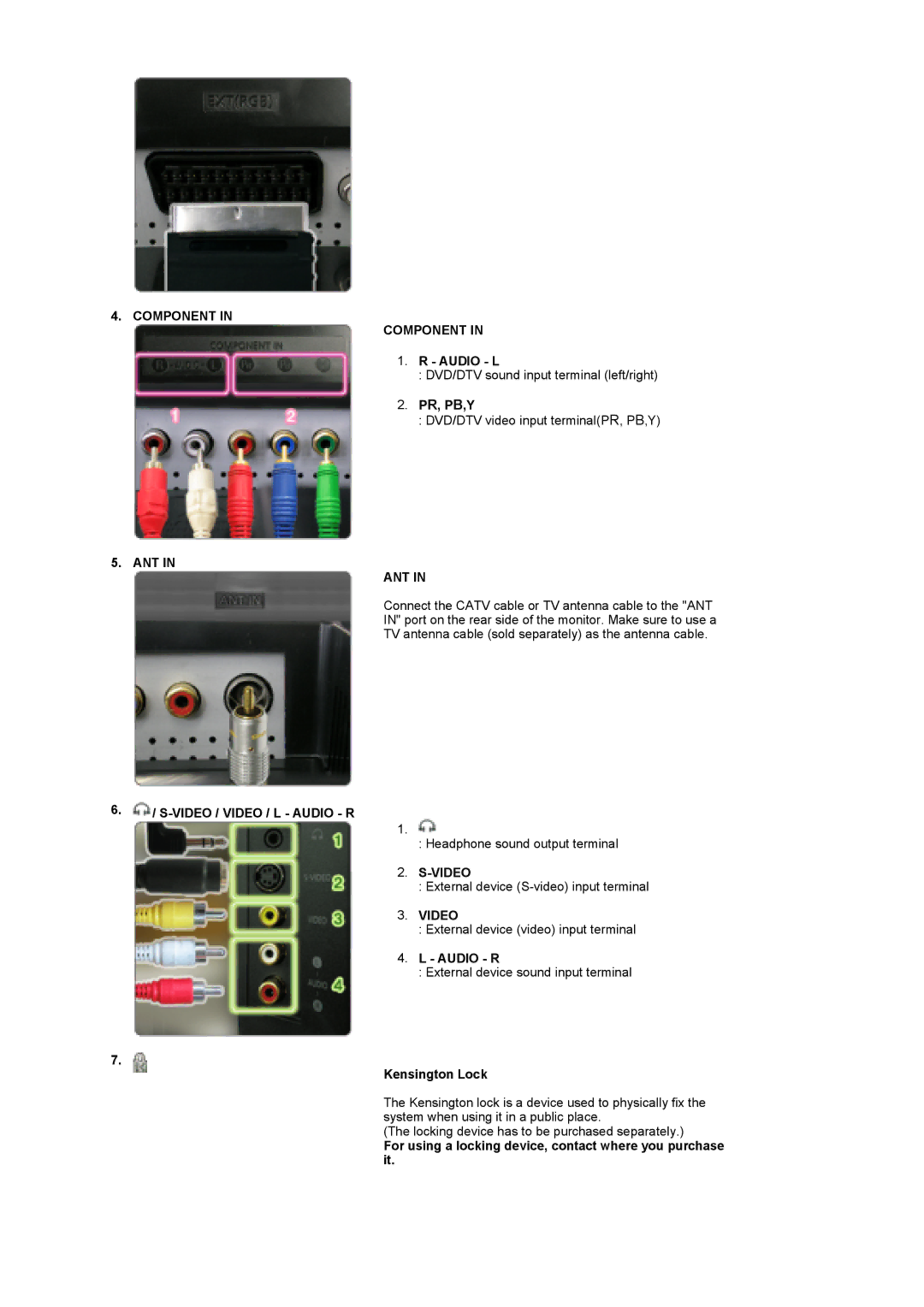 Samsung 960HD manual Component, Ant, Video 