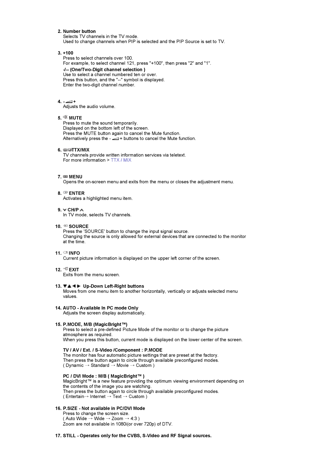 Samsung 960HD manual One/Two-Digit channel selection, Mute, Menu, Ch/P, Info, Exit, Up-Down Left-Right buttons 