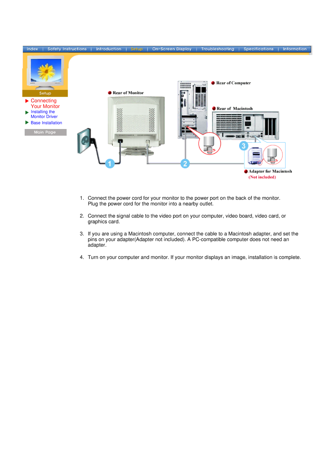 Samsung 98BDF, 96BDF manual Connecting Your Monitor 