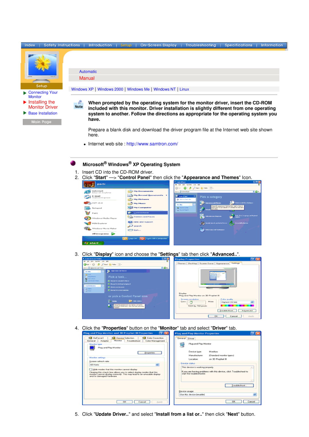 Samsung 96BDF, 98BDF manual Manual, Microsoft Windows XP Operating System 