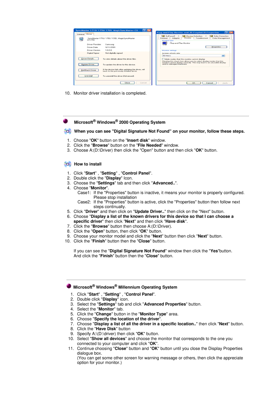 Samsung 96BDF, 98BDF manual How to install Click Start , Setting , Control Panel 