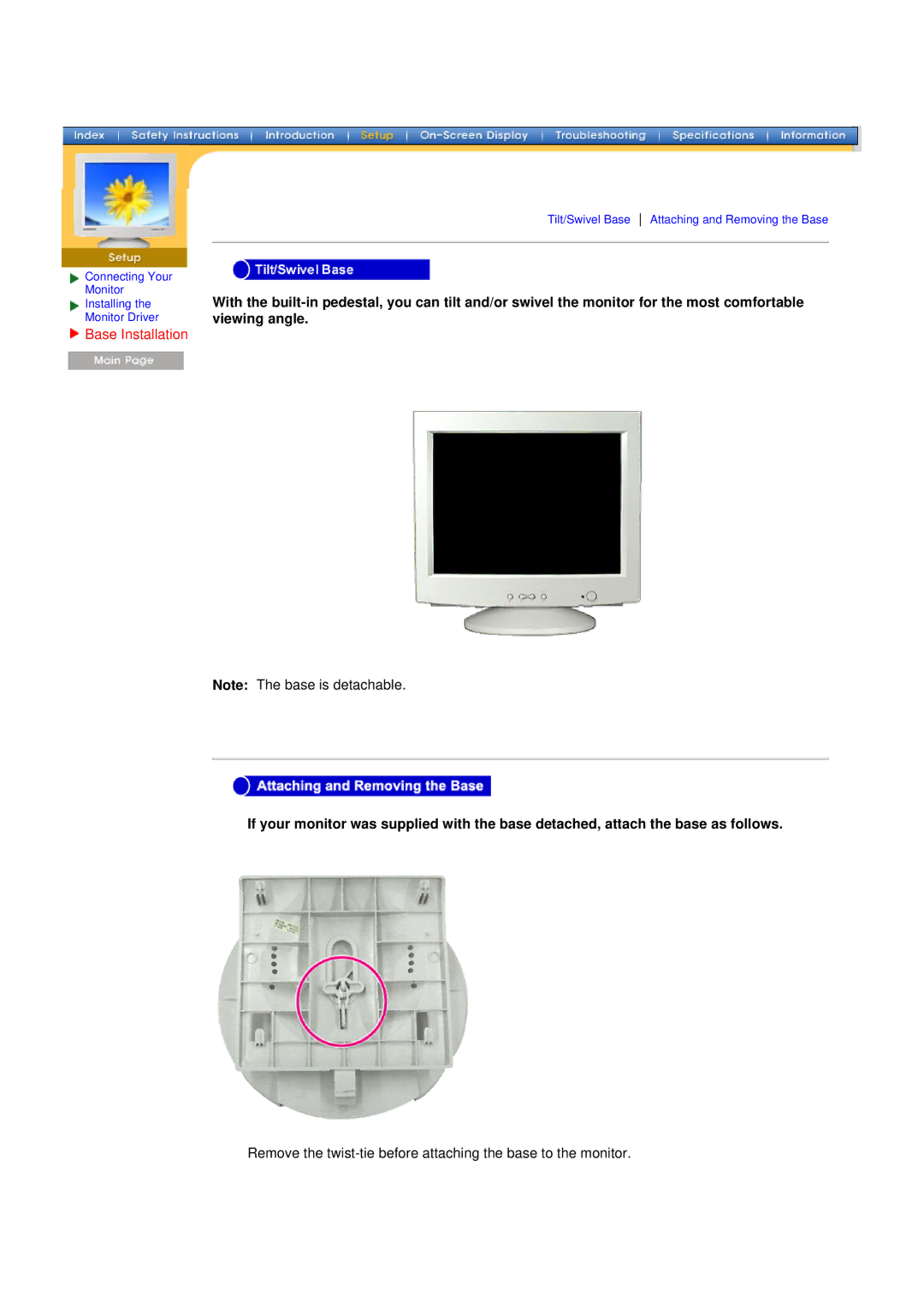 Samsung 96BDF, 98BDF manual Base Installation 