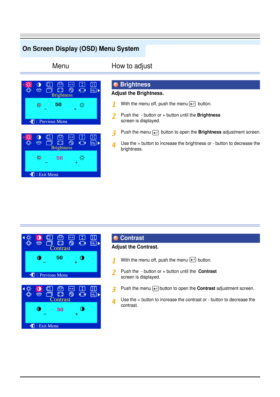 Samsung 98BDF, 96BDF manual Brightness, Contrast 