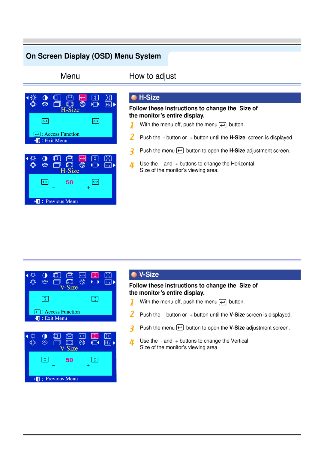 Samsung 98BDF, 96BDF manual Size 