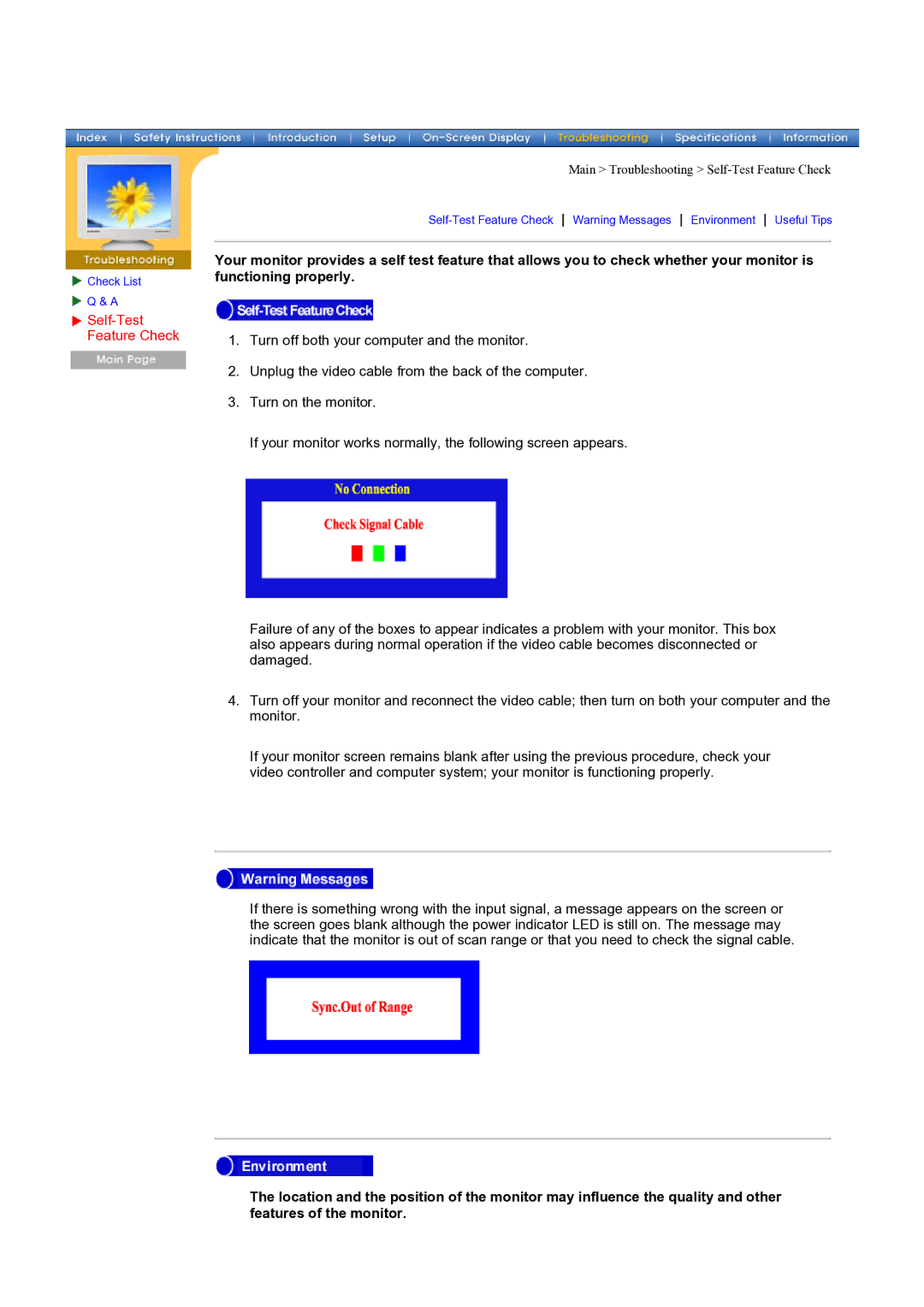 Samsung 96BDF, 98BDF manual Self-Test Feature Check 