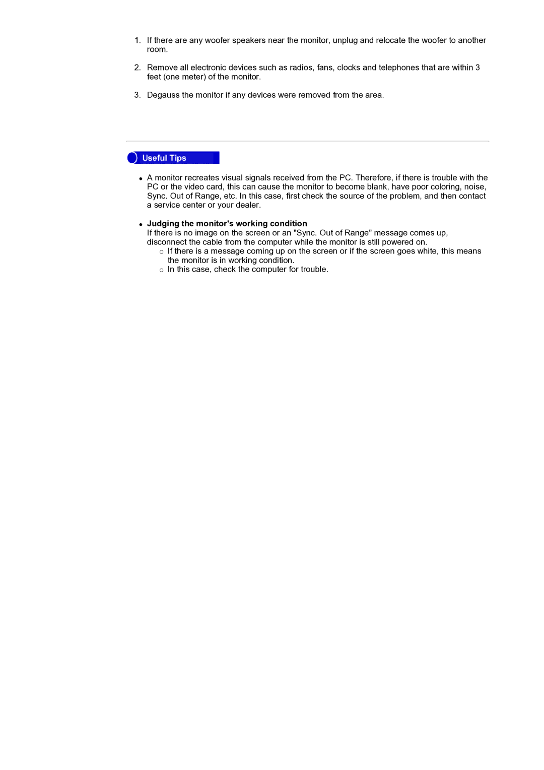 Samsung 98BDF, 96BDF manual Judging the monitors working condition 