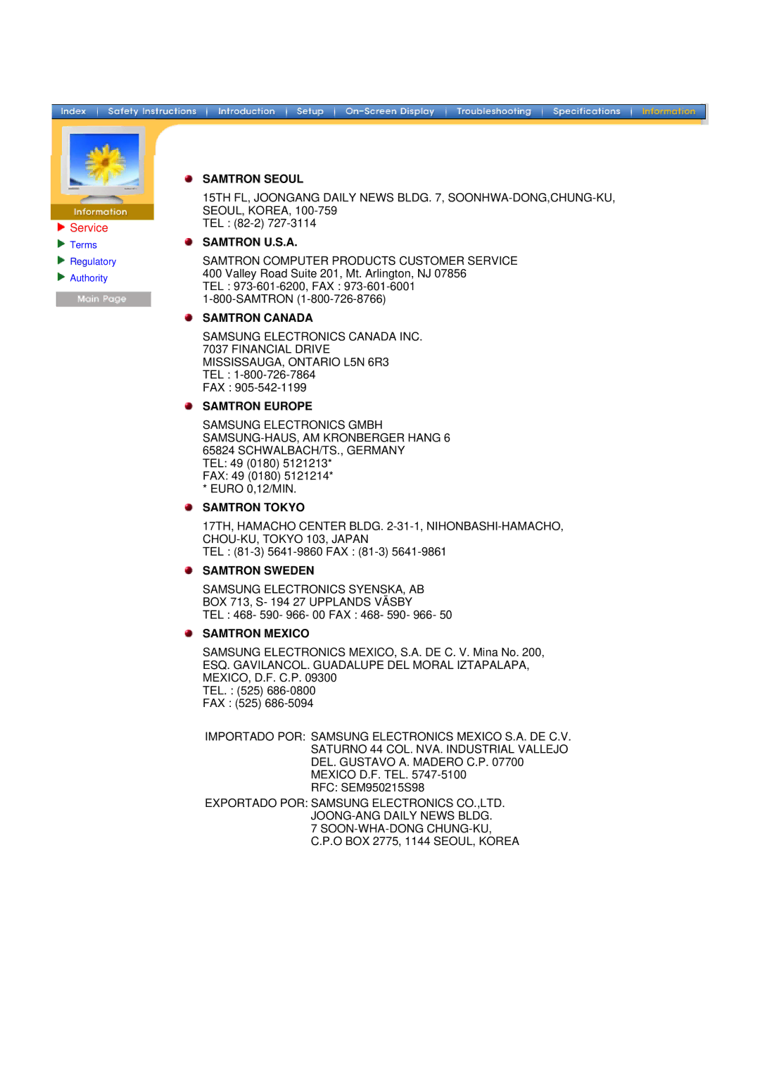 Samsung 96BDF, 98BDF manual Service, Samtron U.S.A 