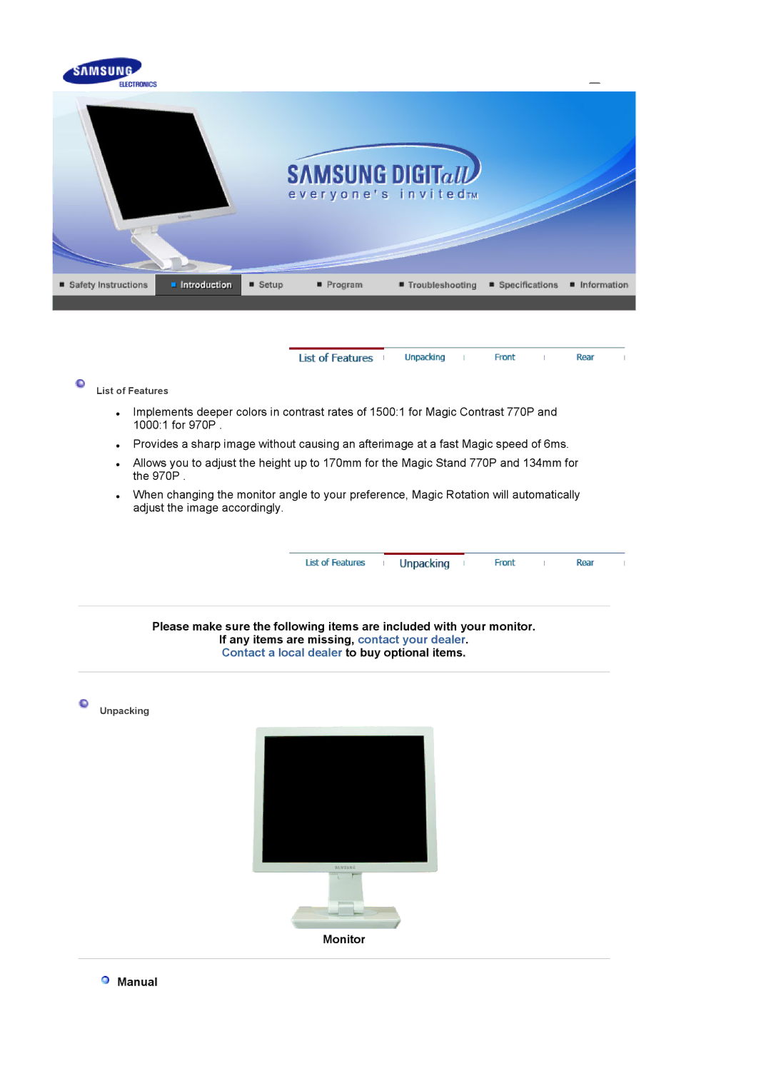 Samsung 970P, 770P manual Monitor Manual 