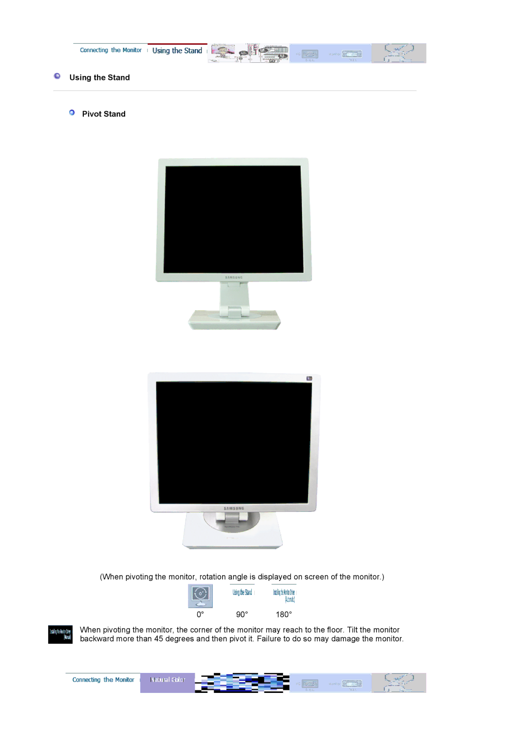 Samsung 970P, 770P manual Using the Stand Pivot Stand 