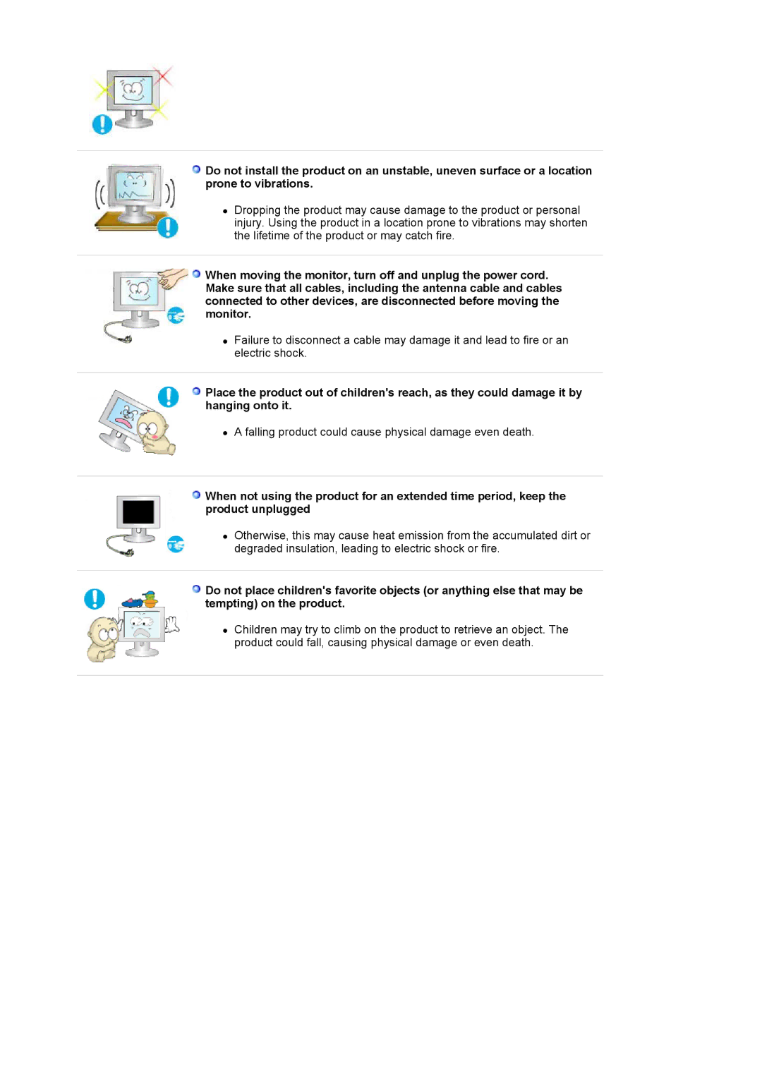 Samsung 770P, 970P manual Falling product could cause physical damage even death 