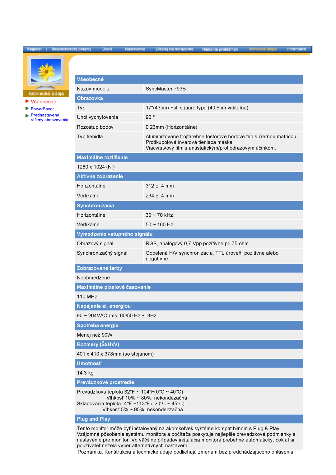 Samsung 997DF, 793MB manual Názov modelu SyncMaster 793S 