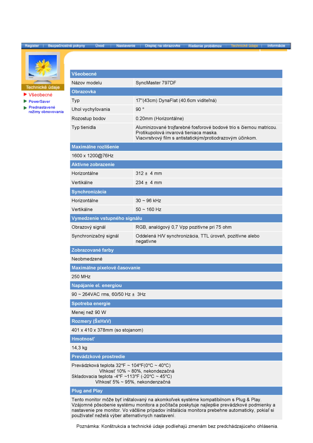 Samsung 997DF, 793MB manual Názov modelu SyncMaster 797DF 