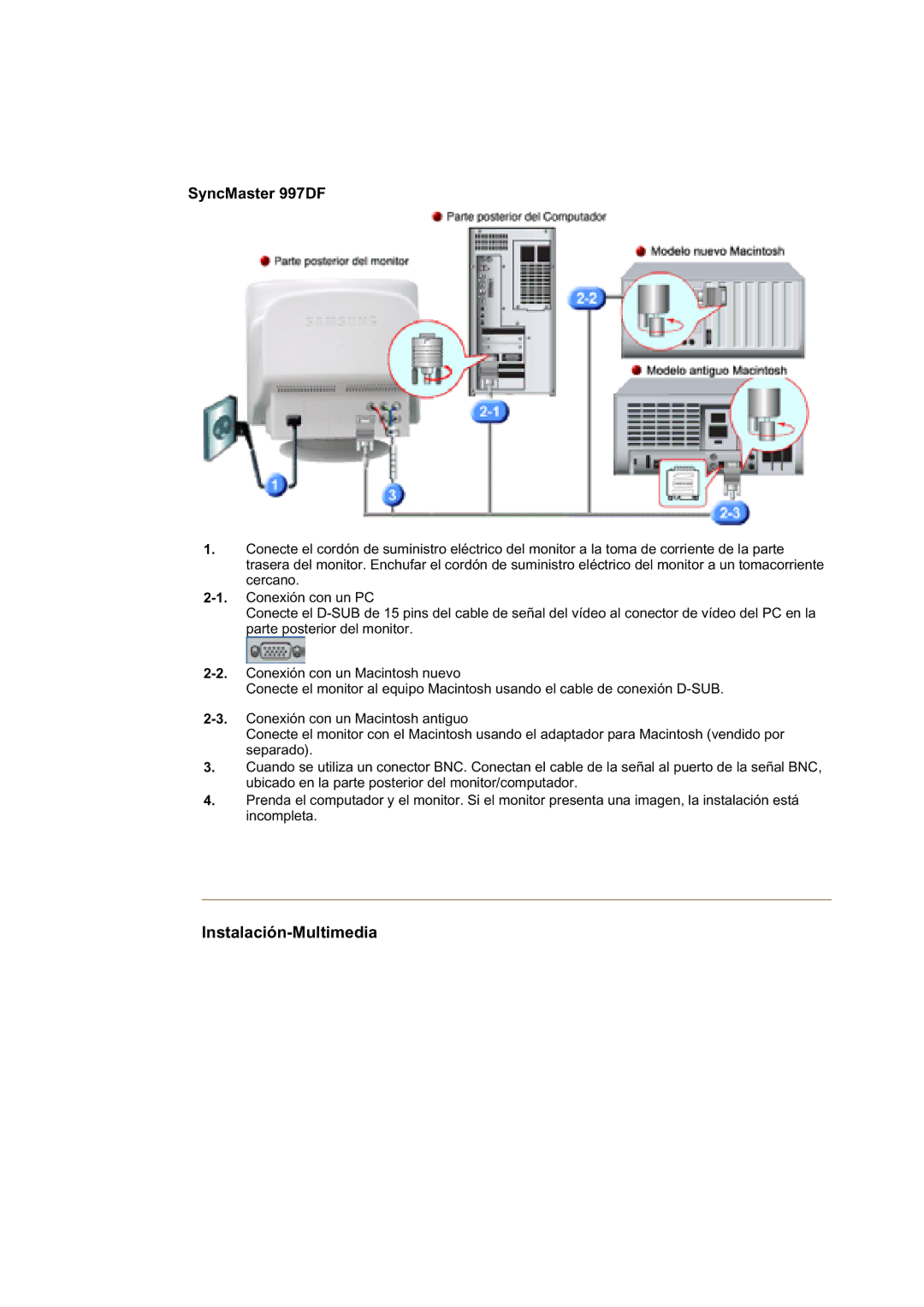 Samsung 793MB, 997DF, 793S, 797DF, 793V, 795DF, 795MB, 783DF, 591S, 591v, 793DF manual Instalación-Multimedia 