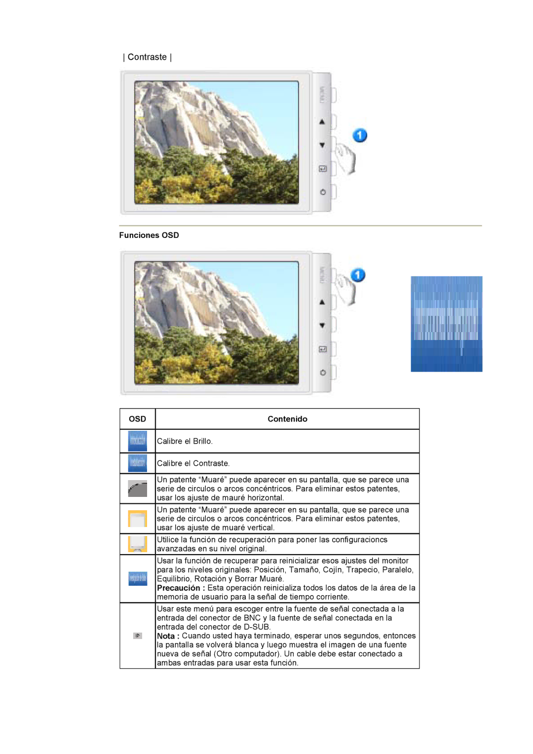 Samsung 793MB, 997DF, 793S, 797DF, 793V, 795DF, 795MB, 783DF, 591S, 591v, 793DF manual Funciones OSD, Contenido 