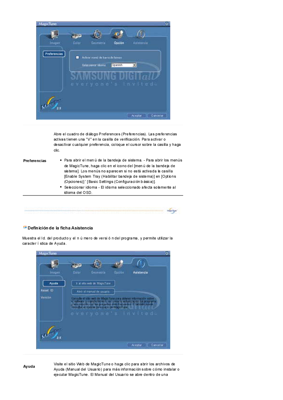 Samsung 795DF, 997DF, 793S, 797DF, 793MB, 793V, 795MB, 783DF, 591S, 591v, 793DF Definición de la ficha Asistencia, Preferencias 