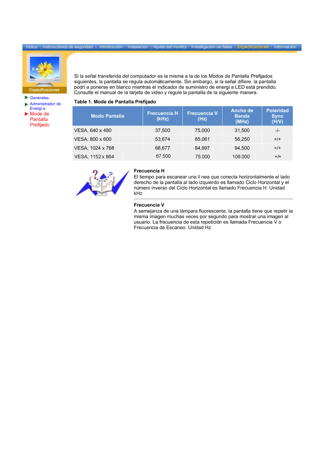 Samsung 997DF, 793S, 797DF, 793MB, 793V, 795DF, 795MB, 783DF, 591S, 591v, 793DF manual Mode de Pantalla Prefijado 