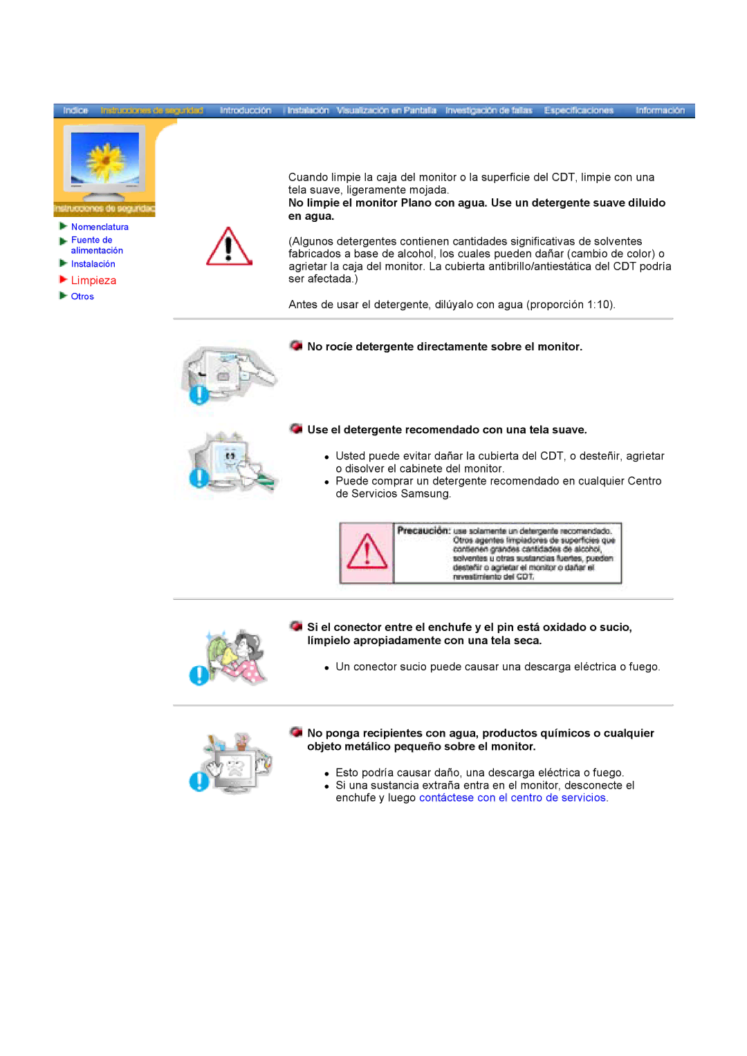 Samsung 795MB, 997DF, 793S, 797DF, 793MB, 793V, 795DF, 783DF, 591S, 591v, 793DF manual Limpieza 