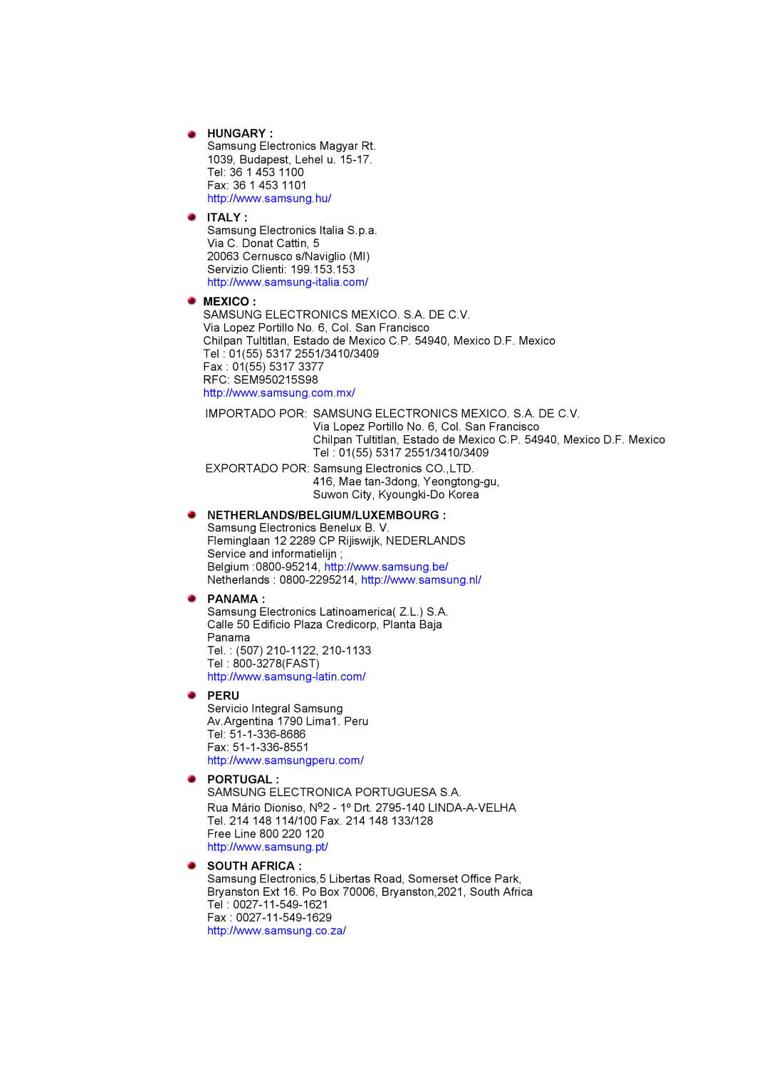 Samsung 997DF, 793S, 797DF, 793MB, 793V, 795DF, 795MB, 783DF, 591S, 591v, 793DF manual Hungary 