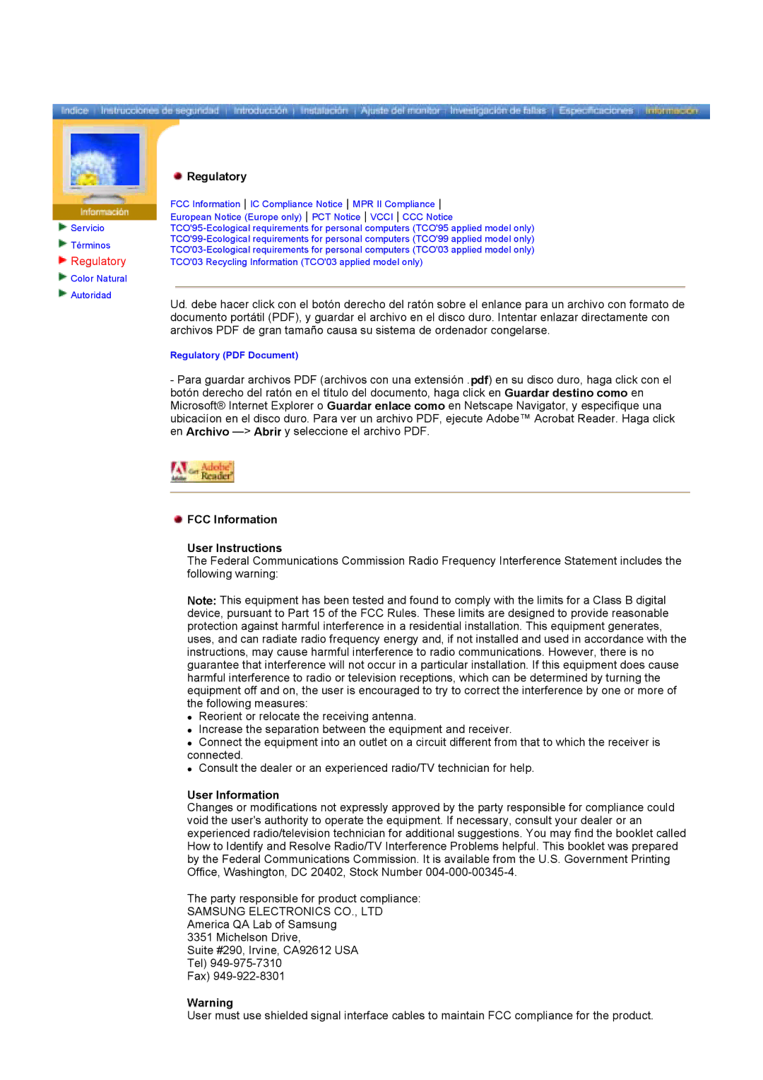 Samsung 793MB, 997DF, 793S, 797DF, 793V, 795DF, 795MB, 783DF Regulatory, FCC Information User Instructions, User Information 