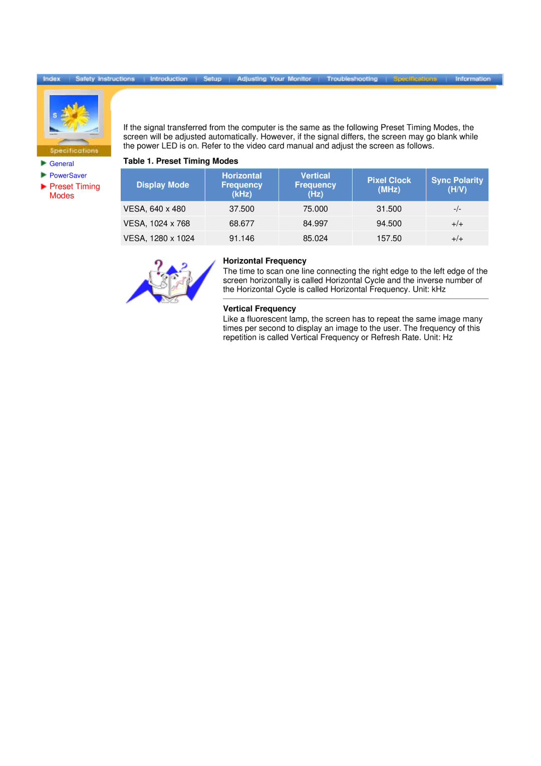 Samsung 591S, 997DF, 793S, 797DF, 793MB, 795DF, 795MB, 793DF manual Preset Timing Modes, Horizontal Frequency, Vertical Frequency 