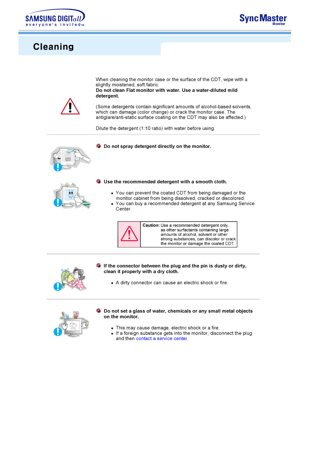 Samsung 591S, 997DF, 793S, 797DF, 793MB, 795DF, 795MB, 793DF manual Cleaning 