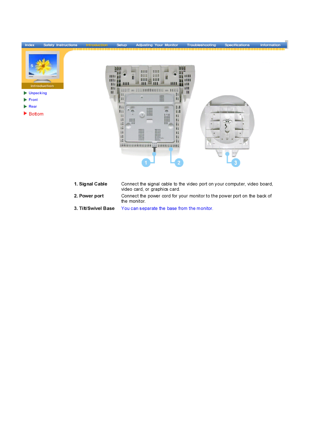 Samsung 797MB, 997MB manual Bottom, Tilt/Swivel Base 