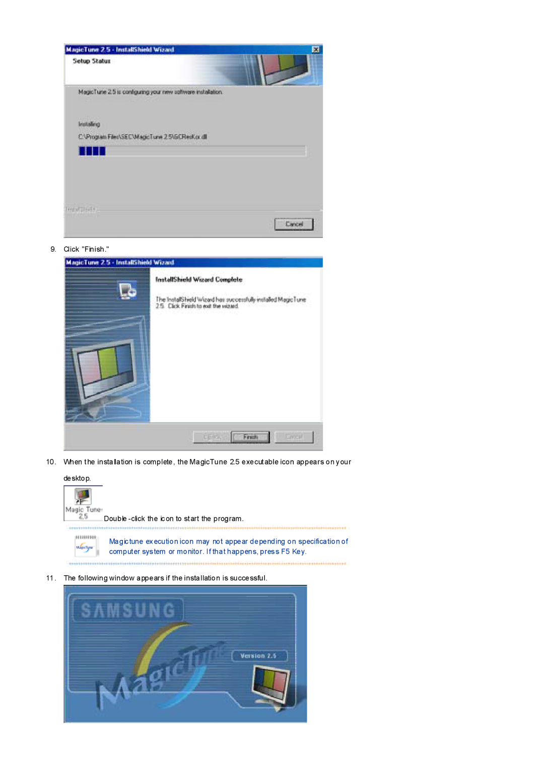 Samsung 797MB, 997MB manual Following window appears if the installation is successful 