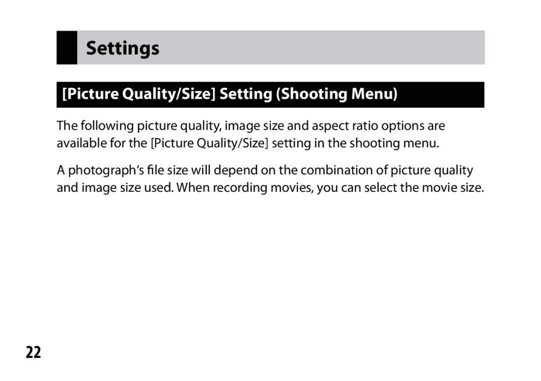 Samsung A12 instruction manual Settings, Picture Quality/Size Setting Shooting Menu 