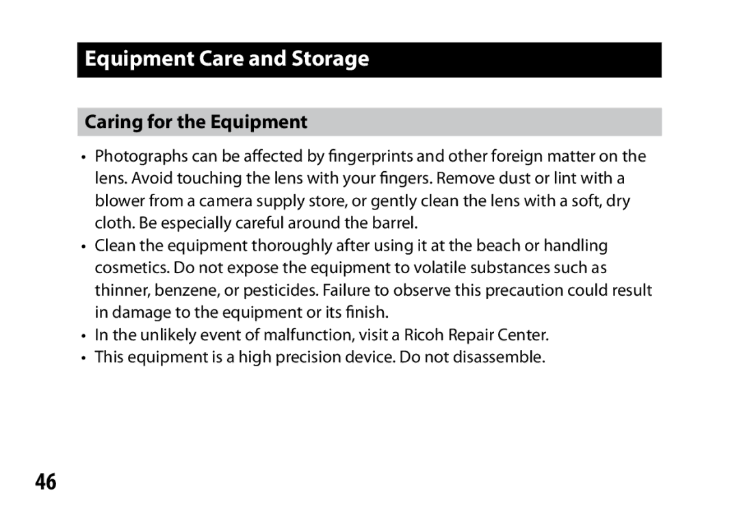 Samsung A12 instruction manual Equipment Care and Storage, Caring for the Equipment 