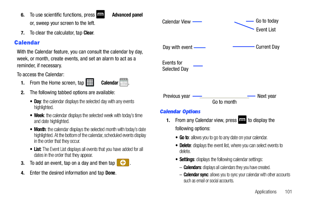 Samsung A3LSGHI987 user manual Calendar Options 