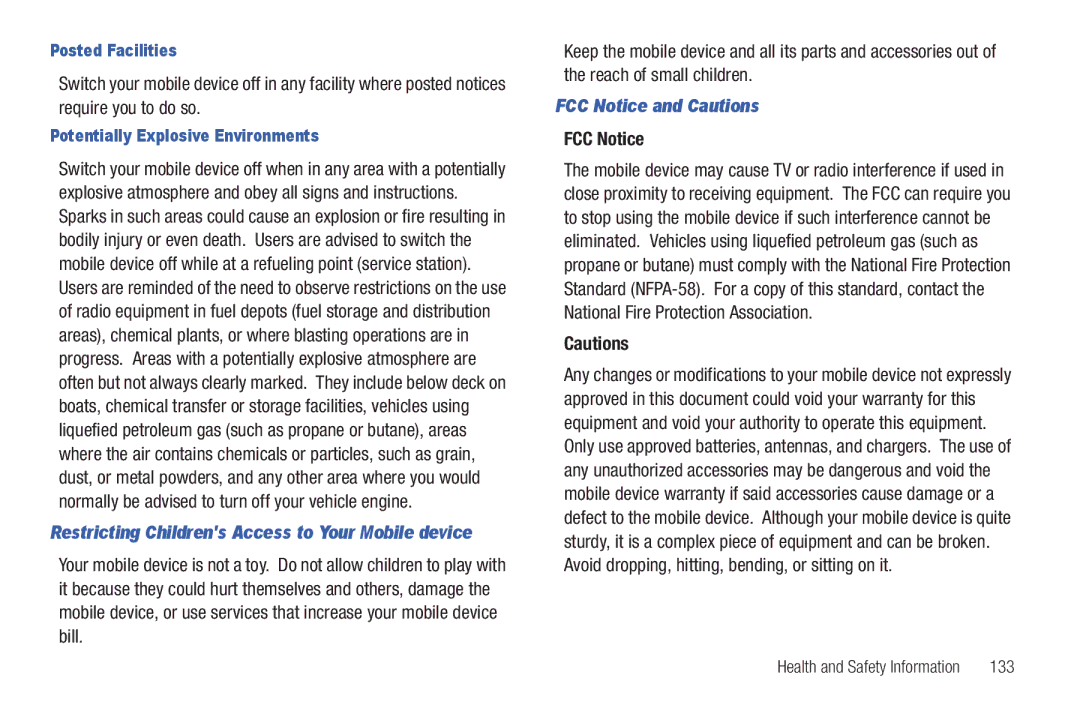 Samsung A3LSGHI987 user manual FCC Notice and Cautions, 133 