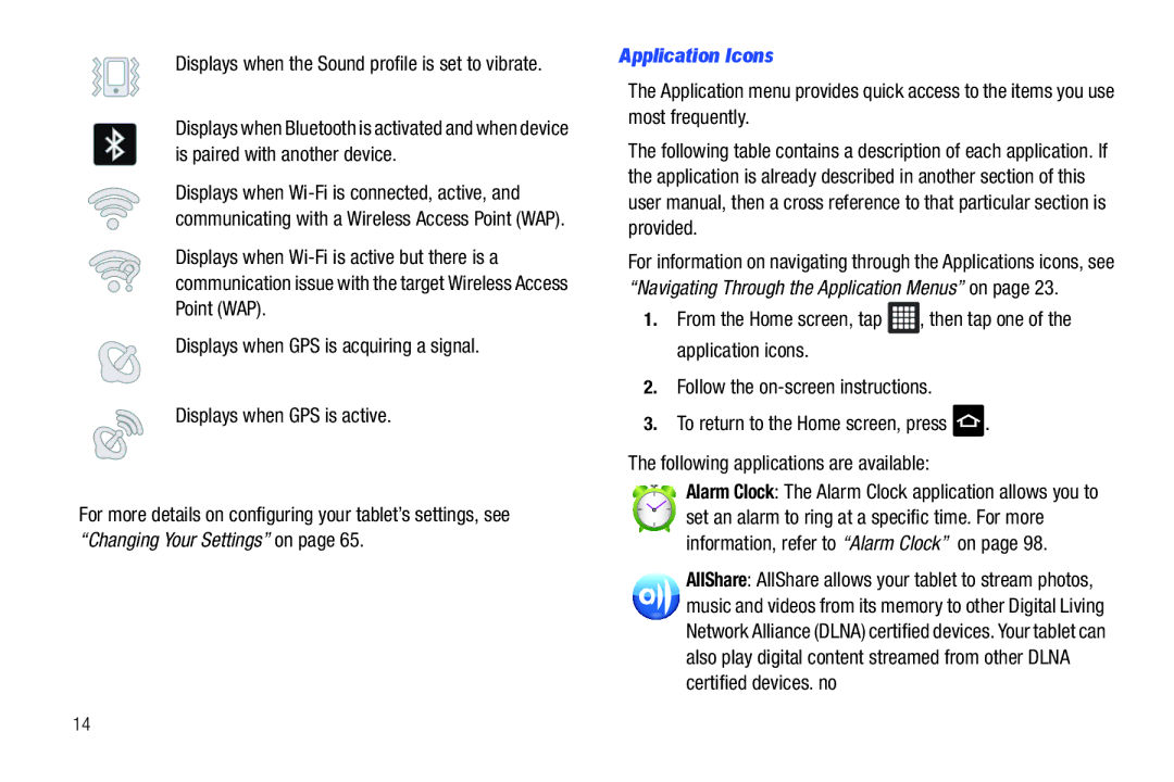 Samsung A3LSGHI987 user manual Application Icons, Alarm Clock The Alarm Clock application allows you to 