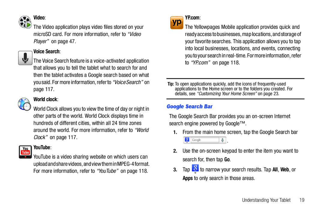 Samsung A3LSGHI987 user manual Google Search Bar 