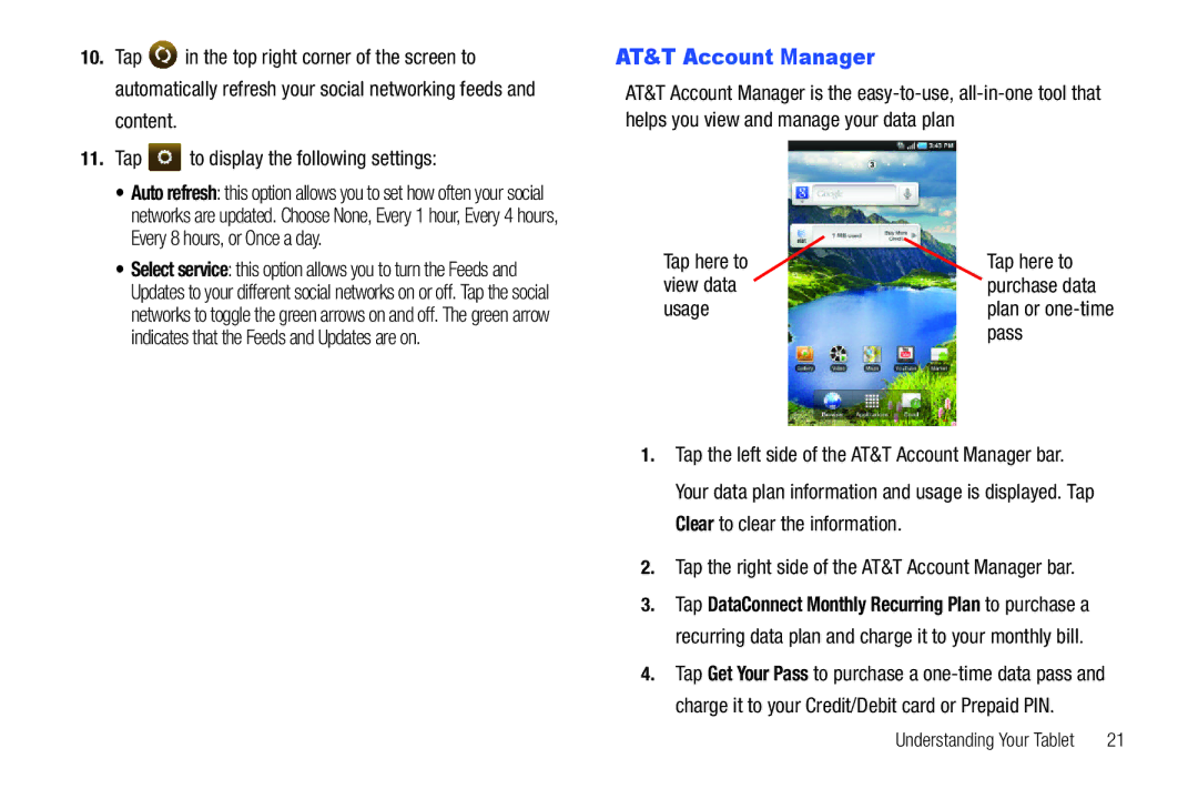 Samsung A3LSGHI987 user manual AT&T Account Manager, Tap here to View data, Usage, Pass 